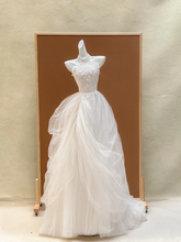 White lace halterneck waist tulle skirt long dress bridal gown R5736