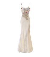 Flower lace mesh fishtail dress 2025 new slim fit hip-hugging sling temperament long skirt R0047