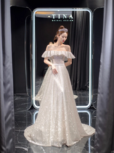 White sequined gentle style one shoulder waist slim A-line skirt bridal dress R6019