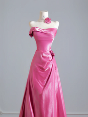 Rose pink strapless fitted A-line long ball gown R8371