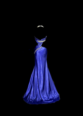 Sexy long ball gown with blue halter neck and exposed waist design R6610