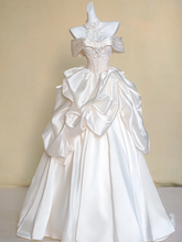 Pink off-the-shoulder wedding dress with white satin skirt R5737