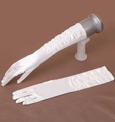 Bridal Gloves Satin Mid-Length Lace-Up Satin Back Elastic Satin Wedding Dress Beige Gloves S6261