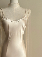Champagne spaghetti strap, waist-cinched, slim-fit bodycon elegant prom dress R7957