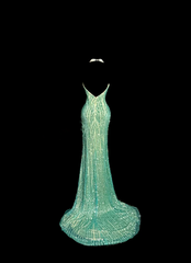 Green strapless rhinestone-embellished fitted long ball gown with a sexy silhouette R6611