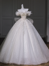 White tube-top diamond waist slim fit puffy skirt long bridal dress R5815