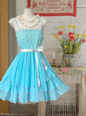 Blue halter-neck A-line mini skirt, ball gown R6252