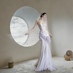 Light purple strapless, fitted waist, bodycon, sexy long ball gown R8023