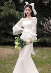 Elegant Lace Long-sleeve Mermaid Wedding Dress S5436
