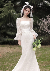 Elegant Lace Long-sleeve Mermaid Wedding Dress S5436