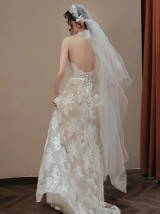 wedding dress lace followers deep v neck floor length wedding gown S5431