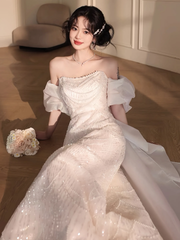 Off Shoulder Dress For Women Party Elegant Fashion Wedding Dress S5430