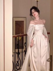 Ivory Satin Long Prom Dresses Evening Party Dresses S5443