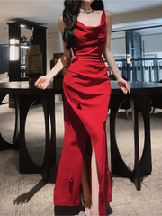 Red mermaid long prom dress elegant evening gown S5958