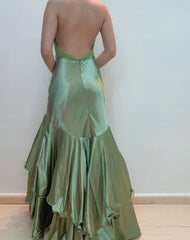 Green Halter Backless Beading Long Prom Dresses S6073