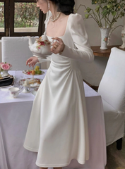 White Wedding Dress Long Sleeve Square Neck Women Elegant Evening Prom Party Dress S5421