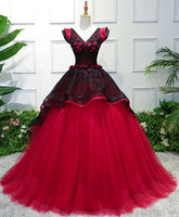 Unique V Neck Tulle Long Prom Dress, Evening Dress S5195