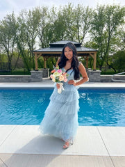 Light Blue Tulle Layered Long Prom Dress Elegant Evening Dress S5160