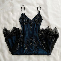 Gorgeous Spaghetti Straps Mermaid Navy Blue Beads Beaded Long Prom Dress S5242