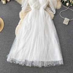 White wedding dress for women mesh puffy dress S4658