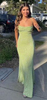Spaghetti Straps Sparkly Long Prom Dresses Mermaid Prom Dress S5203