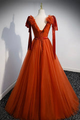 Simple V-Neck Tulle Long Prom Dress, A-Line Formal Evening Dress S5328