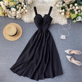 New design V-neck backless solid color long skirt women's dress S4564