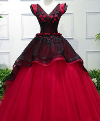 Unique V Neck Tulle Long Prom Dress, Evening Dress S5195