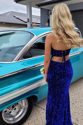 Sweetheart Royal Blue Sequin Mermaid Long Prom Dress S5236