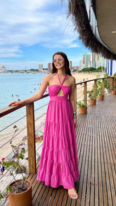 Halter Neckline Fuchsia A-line Long Prom Dress Beach Dress S5087