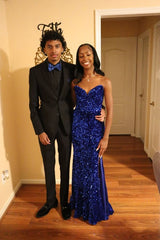 Elegant Blue Sequin Prom Dress With Split,Blue Formal Dress S5231