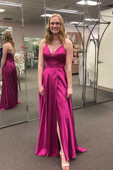 Simple Style V-neck Spaghetti Straps Backless Long Prom Dresses S5080
