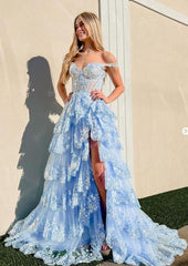 Tulle Sequin Long Prom dress with Sheer Corset Bodice and Ruffle Skirt S5162