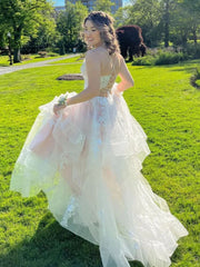 Lace Long Prom Dresses, Light Champagne Lace Formal Evening Dresses, Champagne Ball Gown S5361