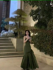 Sexy Mermaid Straps Green Party Dresses Satin Long Prom Dresses S5245