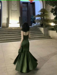 Sexy Mermaid Straps Green Party Dresses Satin Long Prom Dresses S5245