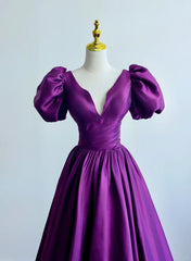 Satin A-line Short Sleeves Long Formal Dress, Prom Dress S5323