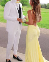 Mermaid Yellow Long Prom Dresses, Backless Yellow Prom Dresses Formal Evening Dresses S5229