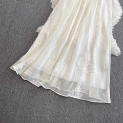 beach dress halter neck mesh embroidery dress elegant long skirt S4315
