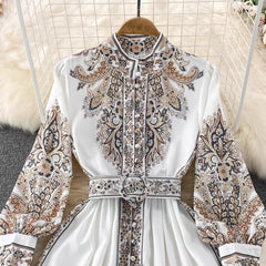 printed A-line dress elegant long skirt S3990