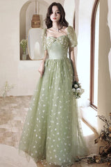 Lovely cherry pattern long prom dress green evening dress S3689