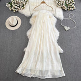 beach dress halter neck mesh embroidery dress elegant long skirt S4315