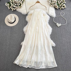 beach dress halter neck mesh embroidery dress elegant long skirt S4315