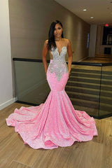 Pink Sequins V-Neck Beading Mermaid Prom Dress S3746