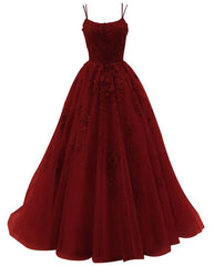 Prom Dress Spaghetti Strap Wedding Dresses Tulle Ball Gown Long Lace Appliques Princess Flower Formal Evening Gowns S3023