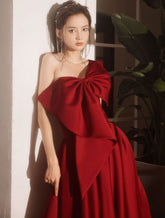 Sleeveless One Shoulder Long Prom Dress Burgundy Red Ball Gown S2667