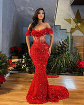 Red Mermaid Formal Evening Dresses Long Prom Dresses S3810
