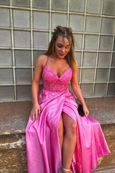 Princess Pink A-line Long Formal Dress with Straps S3623
