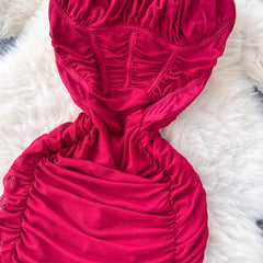 Sexy suspender dress women's pleated hot girl long skirt S4555