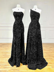 Unique Velvet Sequin Mermaid Burgundy Long Prom Dress, Burgundy Formal Evening Dress S3572
